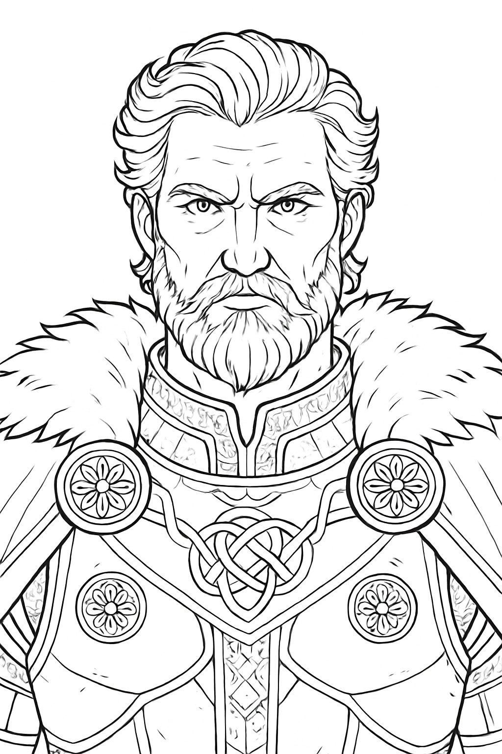 Intricate Elderly Knight Character Line Drawing Coloring Page