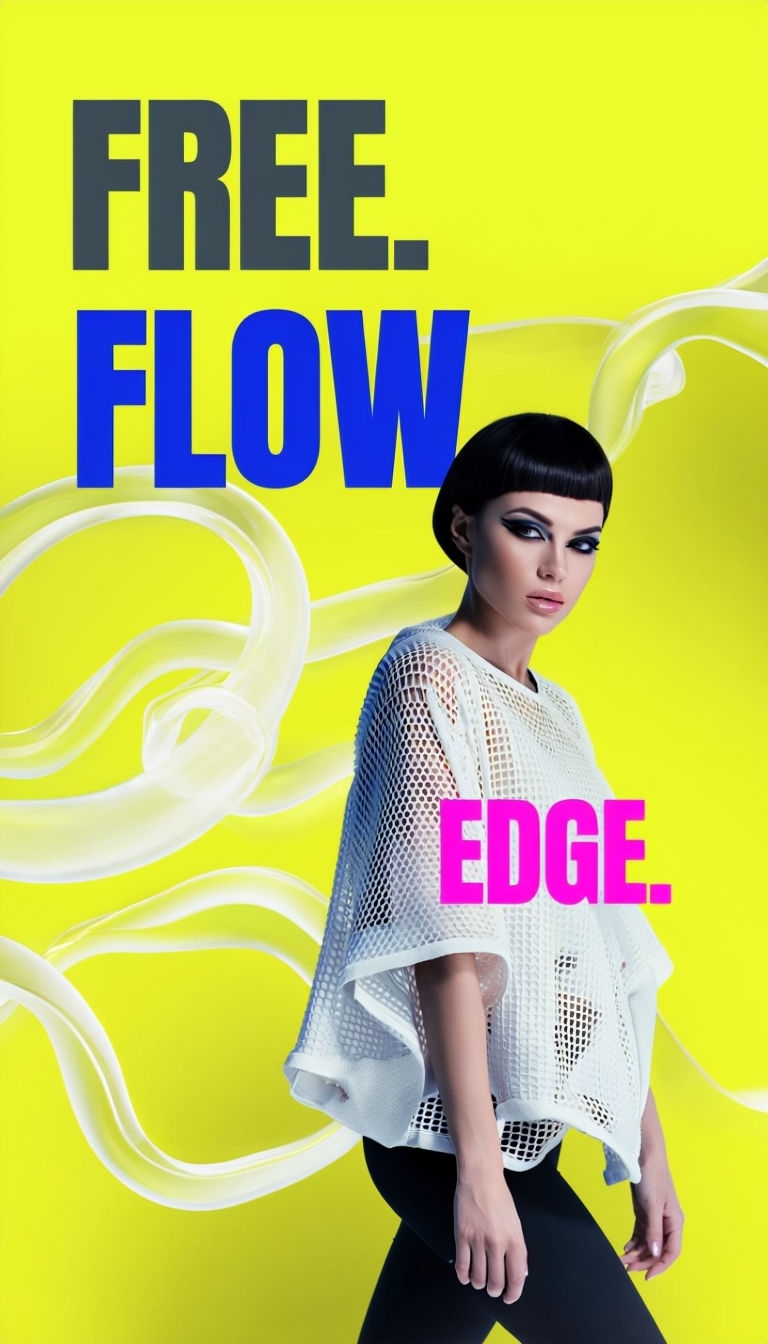 Free Flow Edge Bold Advertisement Design with Model Ads