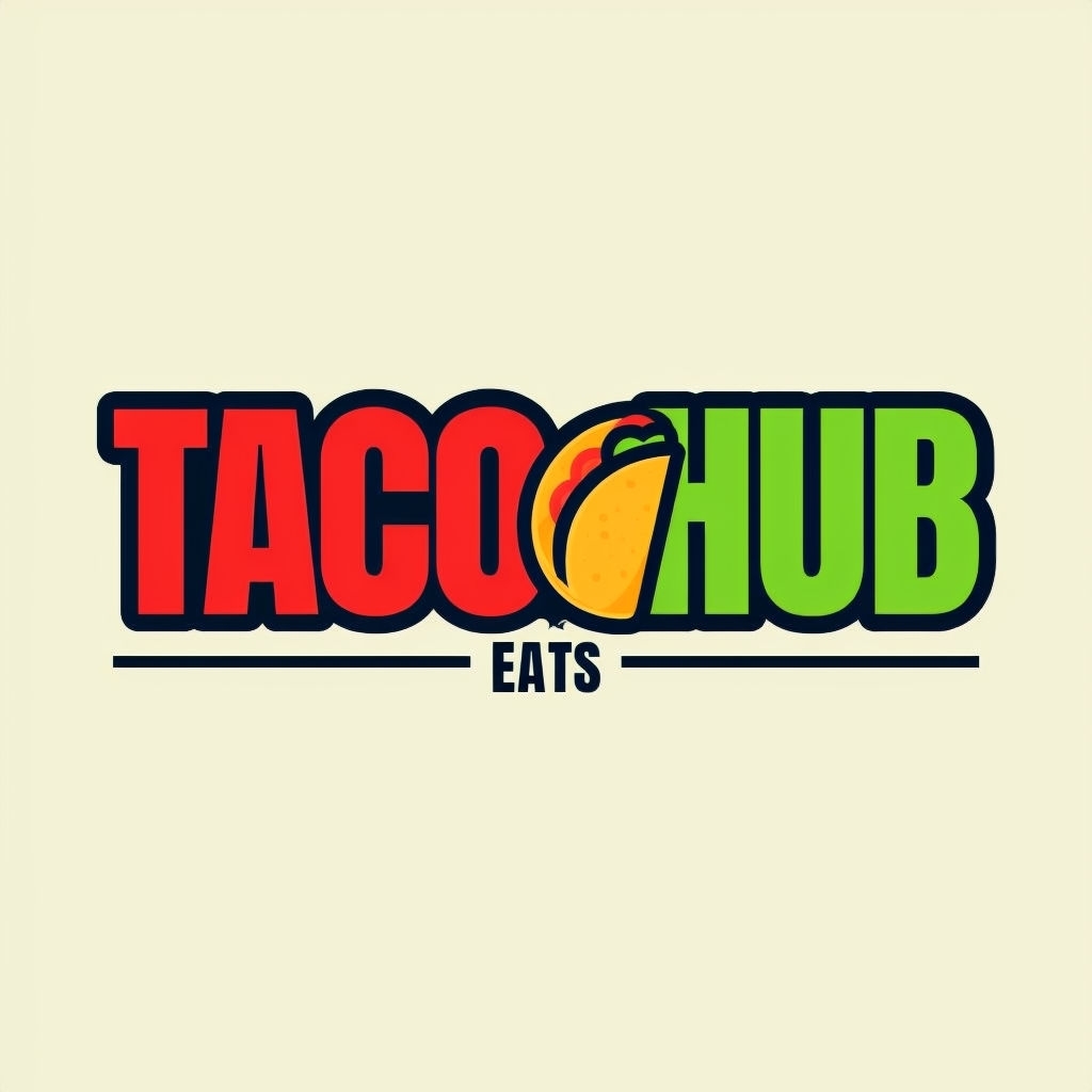 Energetic Taco Hub Eats Logo Design with Vibrant Colors and Graphics Logo