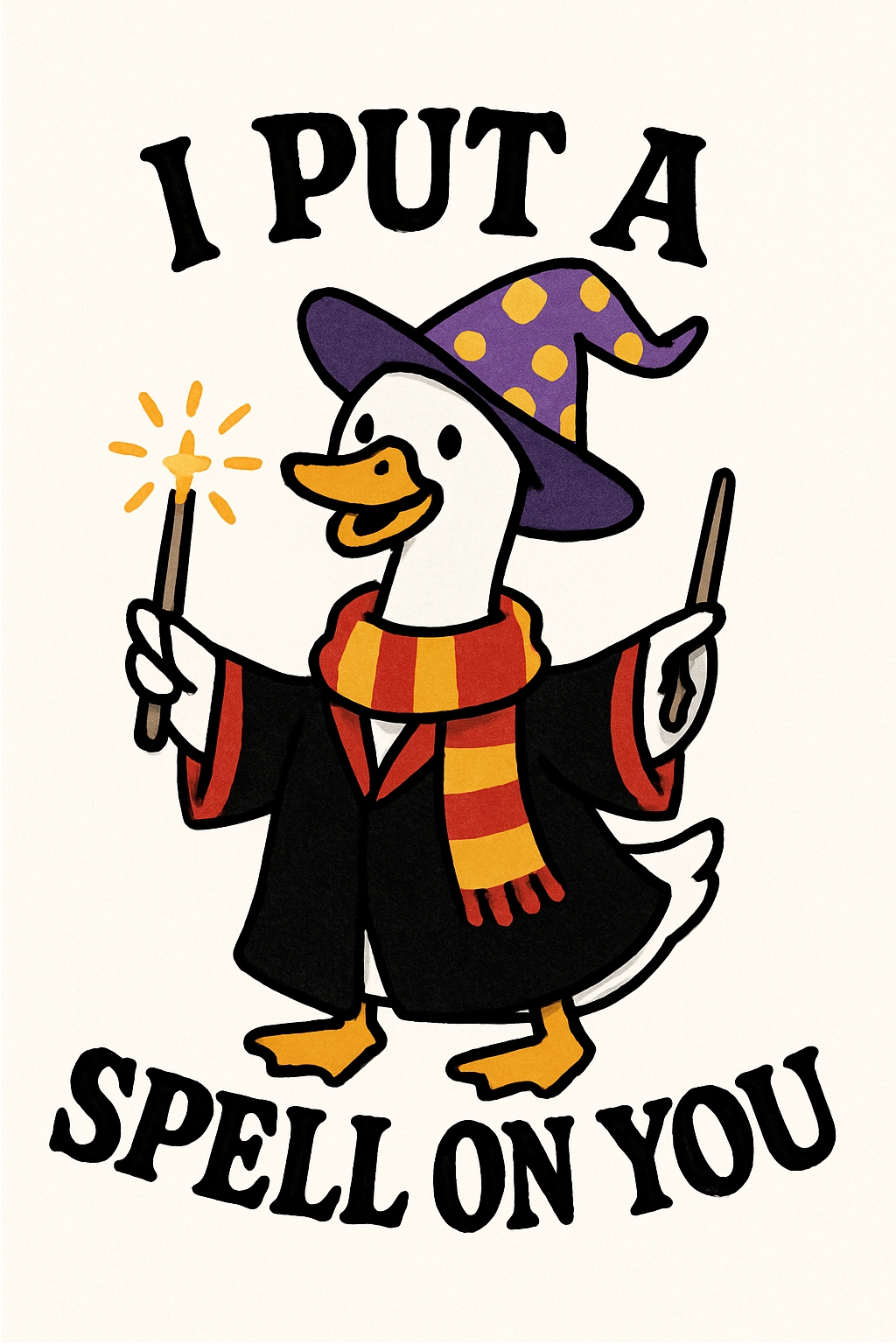 Whimsical Wizard Duck Cartoon Illustration T-shirt