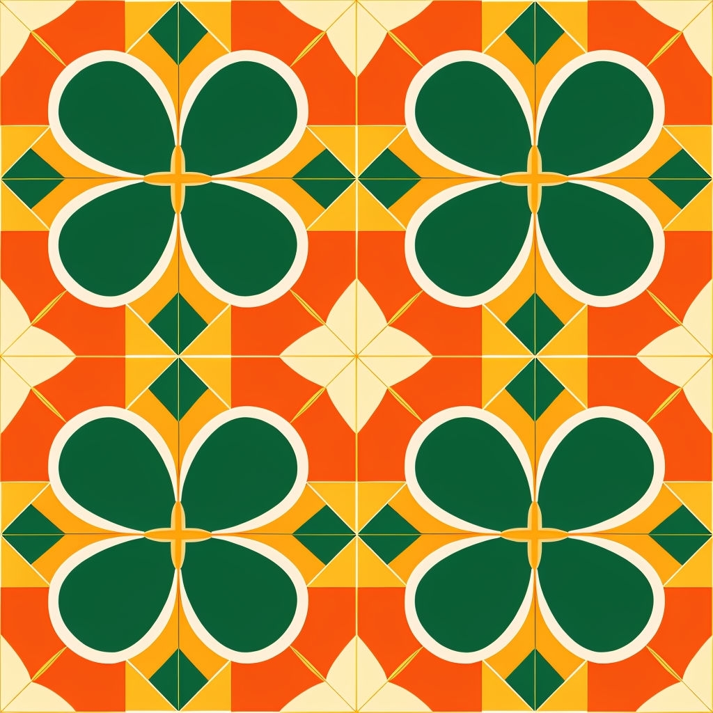 Vibrant Geometric Butterfly Pattern in Forest Green and Orange Seamless Pattern