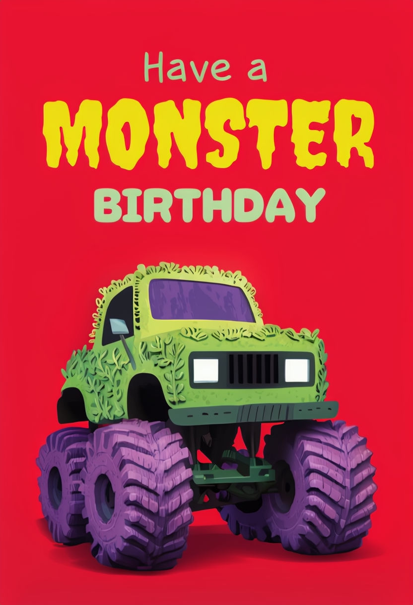 Cheerful Monster Birthday Card with Festive Design Art