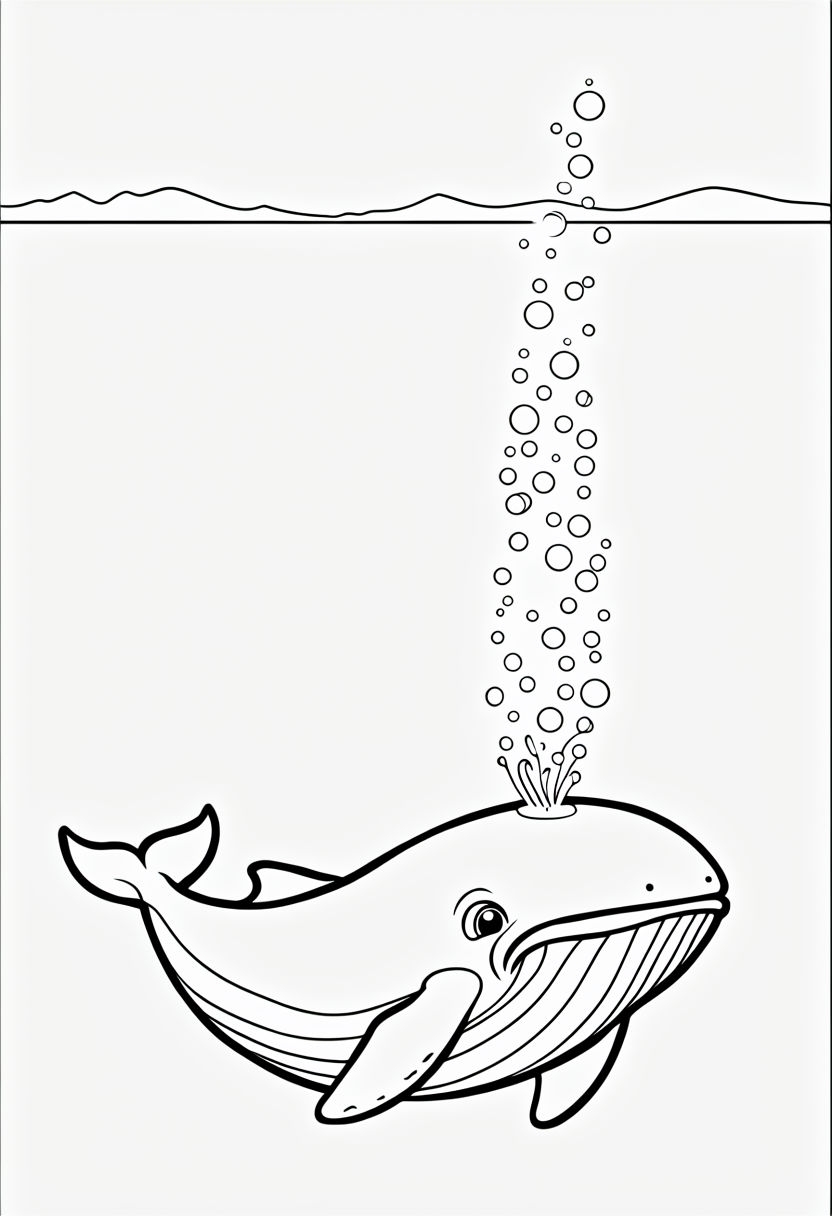 Happy Cartoon Whale Swimming in the Ocean Coloring Page