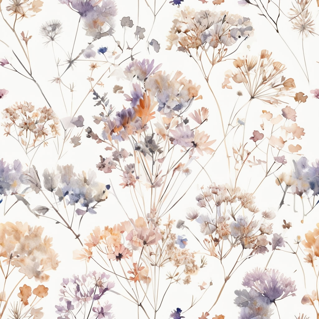 Delicate Watercolor Dried Herbs  Seamless Pattern 