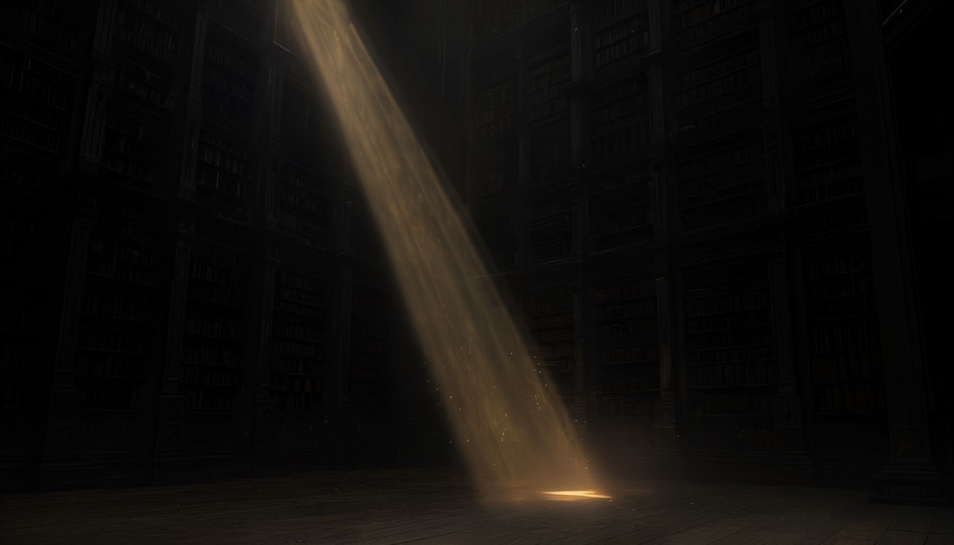 Dramatic Ancient Library with Light and Shadow Virtual Background