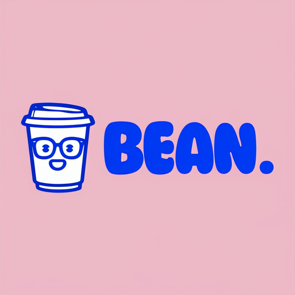 Playful Cartoon Coffee Cup Logo with Bold Blue Text