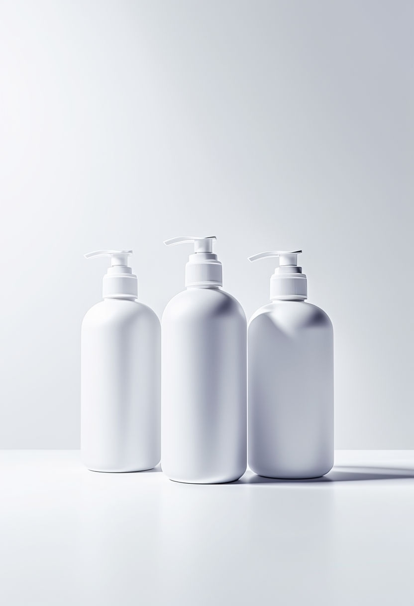 Photorealistic Minimalist White Plastic Bottles Mockup