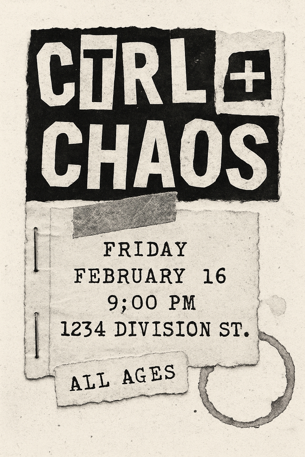 Grunge Aesthetic CTRL+ CHAOS Poster for Creative Events Card & Invite