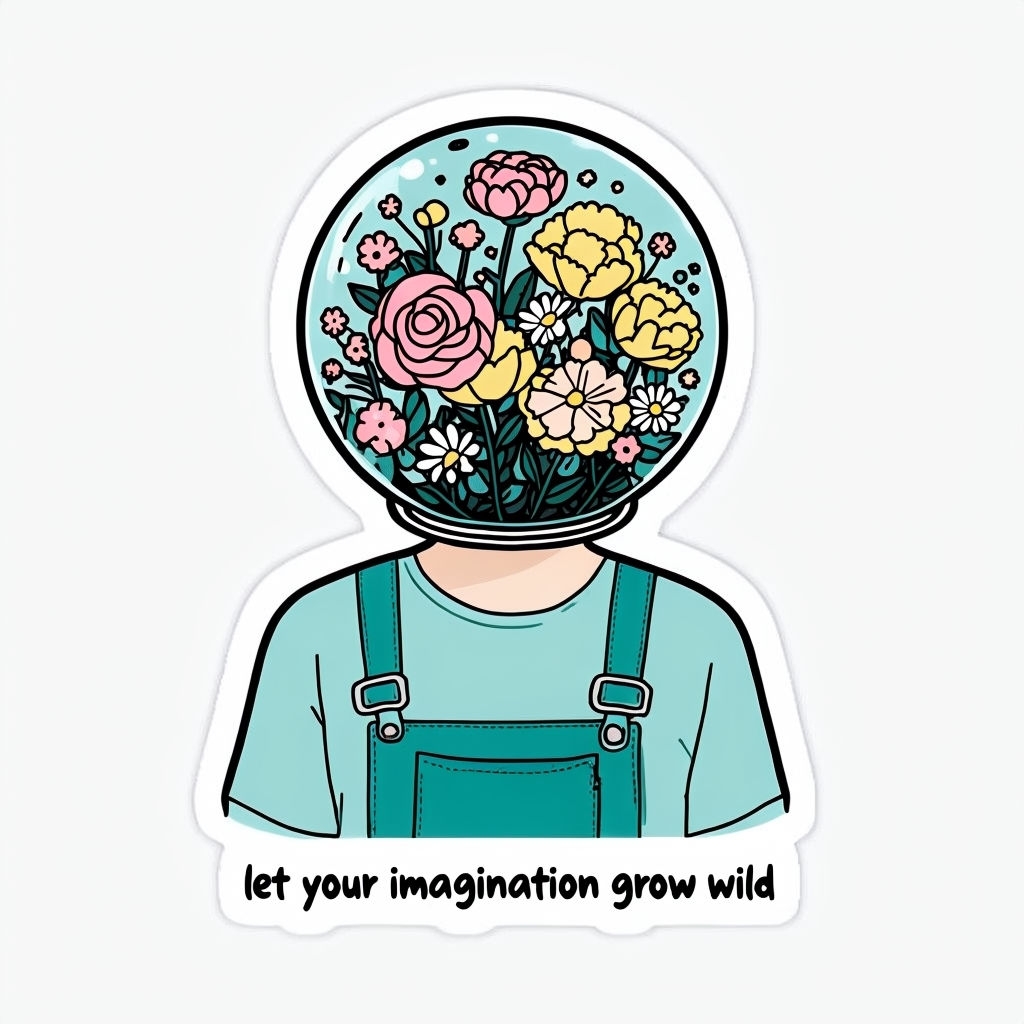 Whimsical Imagination Grow Wild Flower Dome Sticker