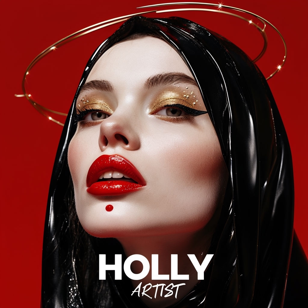 Dramatic Makeup Portrait of Woman with Bold Red Background Spotify Album Cover